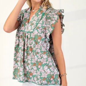 GiGio Floral Print Top with Piping Trim Details S (oversized)